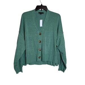 Ann Taylor Green Button Front V-Neck Cardigan Sweater XL 31454384